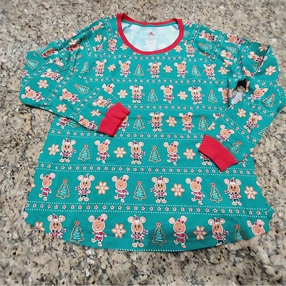 Disney Mickey & Minnie Gingerbread Green and Red Women's Pajama Set - Picture 3 of 6